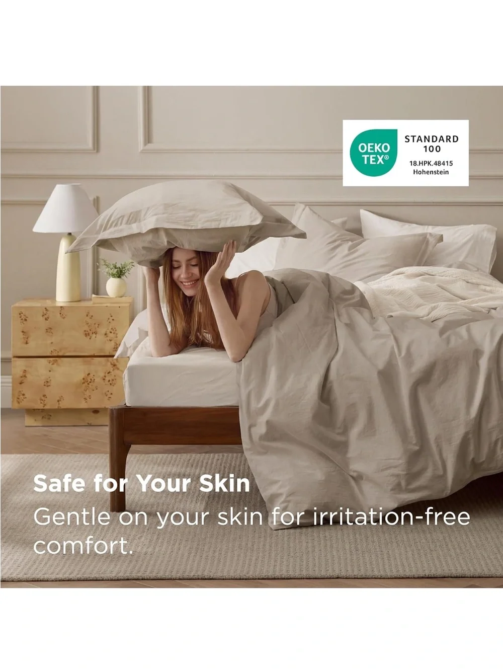 NEW Bedsure 100% Washed Cotton Duvet Cover Set. Frosted Almond Minimalist Beddin